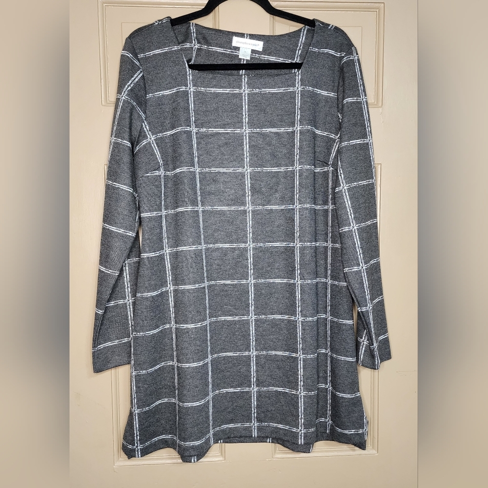 Christopher & Banks Grey and White Knit Mini Dress